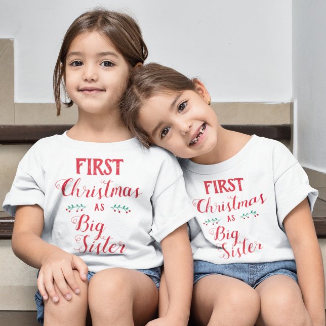 1st Christmas big sister family matching red text T-Shirt (Creator Uploaded)