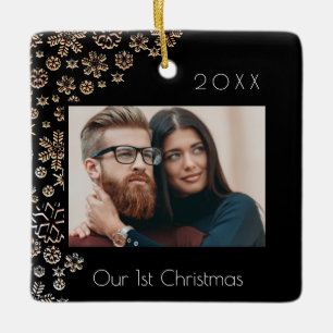 1st Christmas black photo newlyweds Ceramic Ornament