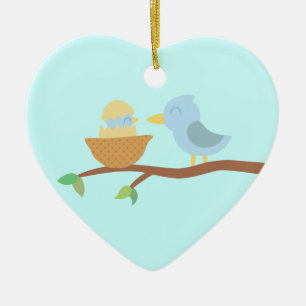 1st Christmas: Blue bird with just hatched baby Ceramic Ornament