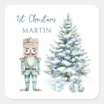 1st Christmas Blue Nutcracker Snowy Tree