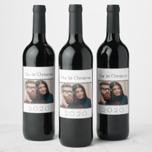 1st Christmas couple photo newly weds Wine Label