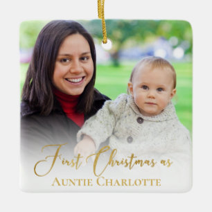1st Christmas Custom Event 2 Photo Gold Script Ceramic Ornament