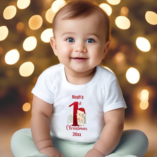 1st Christmas Cute Deer Forest Baby T_Shirt