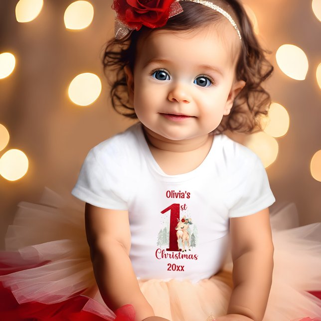 1st Christmas Cute Deer Forest Name Girl Baby T-Shirt (1st Christmas Cute Deer Forest Girl Name Baby T-Shirt)