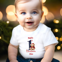1st Christmas Cute Teddy Bear Baby Boy Red Blue