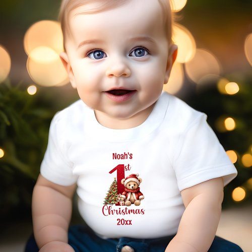 1st Christmas Cute Teddy Bear Christmas Tree Baby T_Shirt