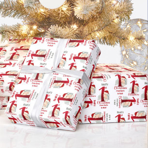 1st Christmas Deer Name Santa Hat Red Number One Wrapping Paper