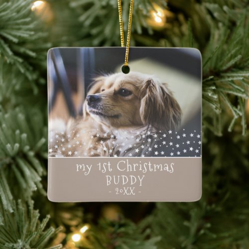 1st Christmas Dog Pet Photo Stars Keepsake Ceramic Ornament