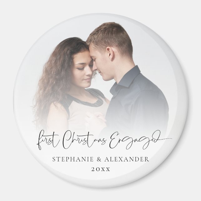 1st Christmas Engaged Photo Overlay Names Year Magnet (Front)