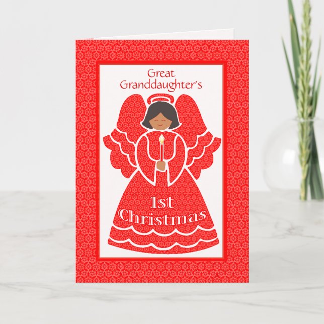 1st Christmas Ethnic Angel for Great Granddaughter Holiday Card (Front)