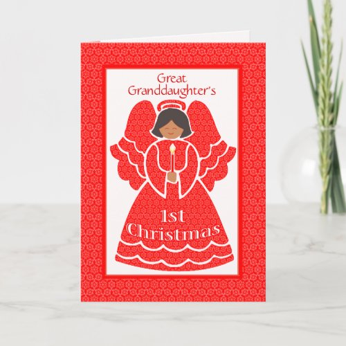 1st Christmas Ethnic Angel for Great Granddaughter Holiday Card