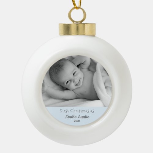1st Christmas for Auntie from Nephew Personalized Ceramic Ball Christmas Ornament