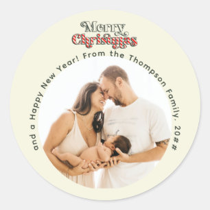1st Christmas Fun Candy Cane Family Custom Photo Classic Round Sticker