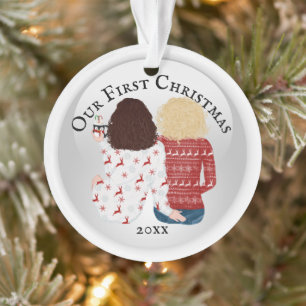 1st Christmas gay woman ugly sweater DIY photo Ornament
