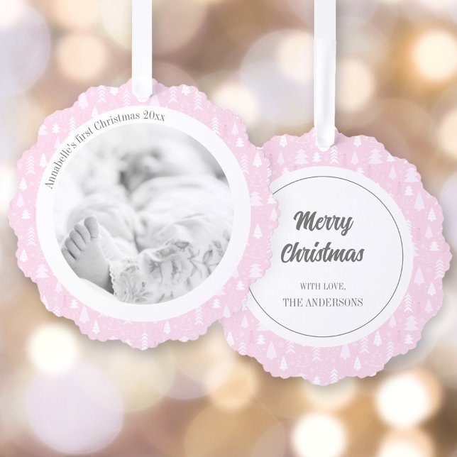 1st Christmas Girl Pink Photo Paper Ornament Card (1st Christmas Girl Pink Photo Paper Ornament Card)