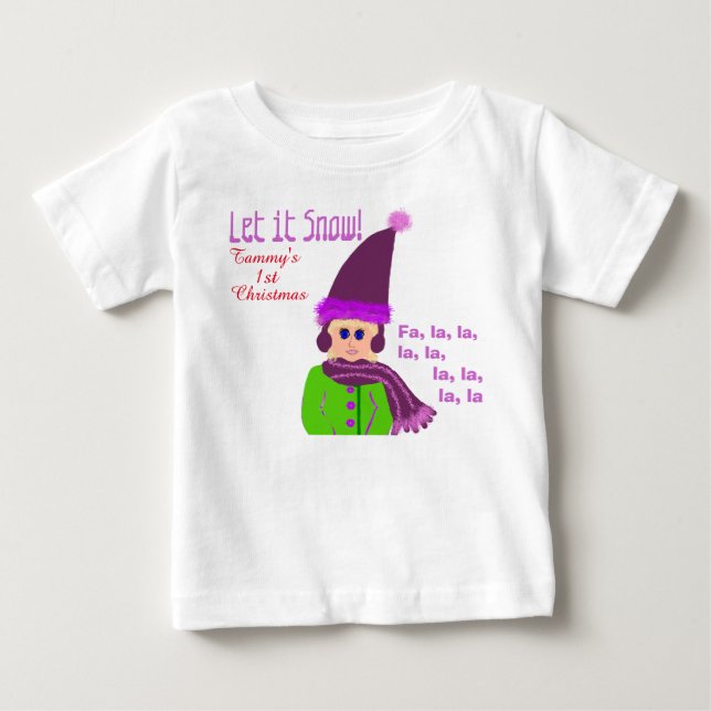 1st Christmas Girl Purple Hat Let it Snow Baby T-Shirt (Front)