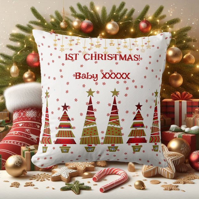 1st Christmas Gold Ornament Tree Snowflakes Baby Throw Pillow (1st Christmas Gold Ornament Tree Snowflakes Baby Throw Pillow)