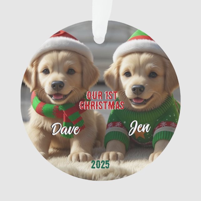 1st Christmas Golden Retriever Personalized Ornament (Front)