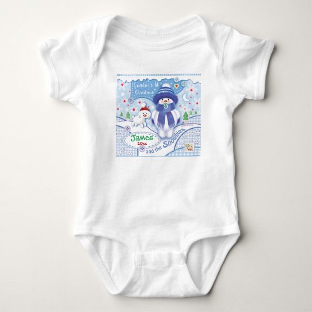 1st Christmas, Grandson. Cute Snowbie Baby Bodysuit (Front)