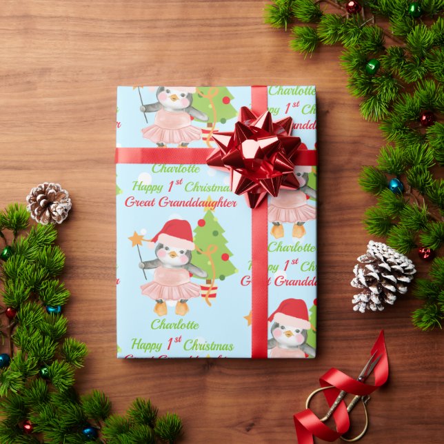 1st Christmas Great Granddaughter Penguin Wrapping Paper (Holiday Gift)