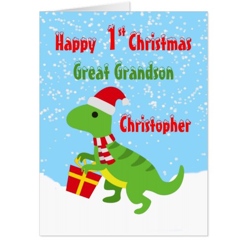 1st Christmas Great Grandson Dinosaur T Rex Jumbo Card