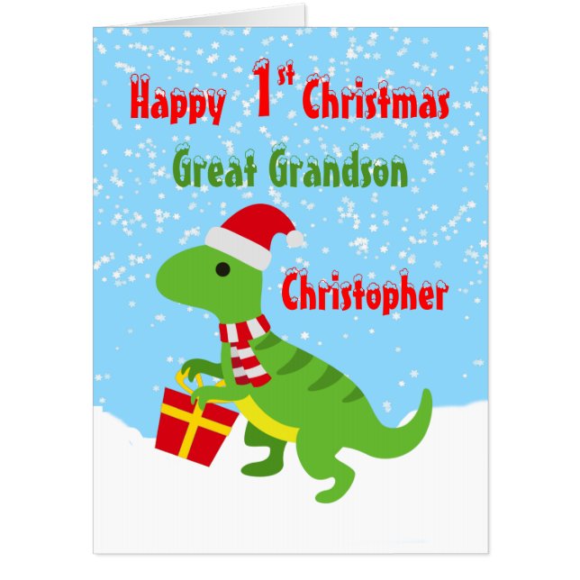 1st Christmas Great Grandson Dinosaur T Rex Jumbo Card (Front)