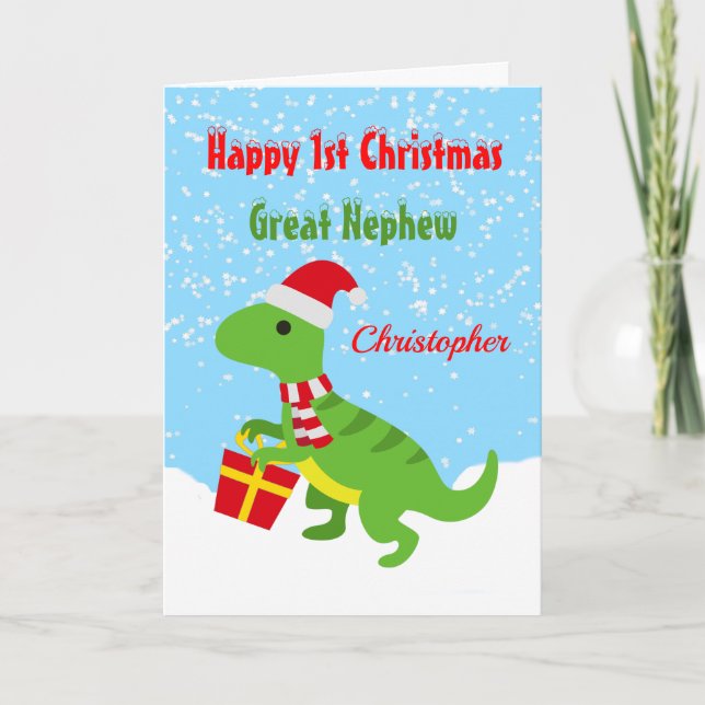 1st Christmas Great Nephew  Dinosaur T Rex Card (Front)