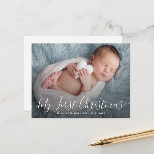 1st christmas holiday baby birth announcement postcard (Front/Back In Situ)