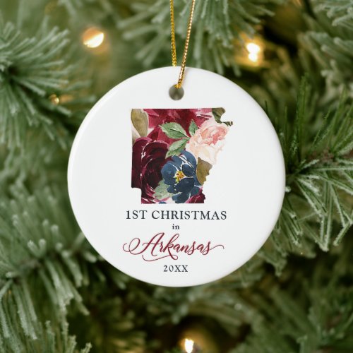 1st Christmas In Arkansas Personalized AR State Ceramic Ornament