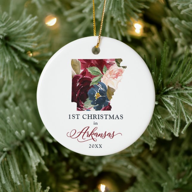 1st Christmas In Arkansas Personalized AR State Ceramic Ornament (Tree)