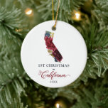 1st Christmas in California Personalized Moving Ceramic Ornament