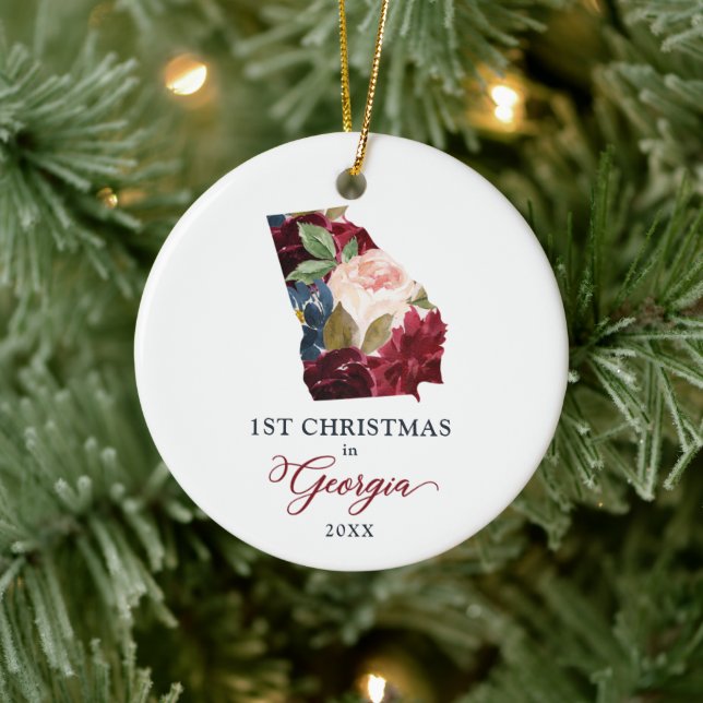 1st Christmas In Georgia Personalized GA State Ceramic Ornament (Tree)