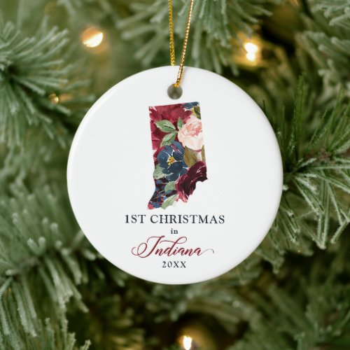 1st Christmas In Indiana State Personalized Home Ceramic Ornament