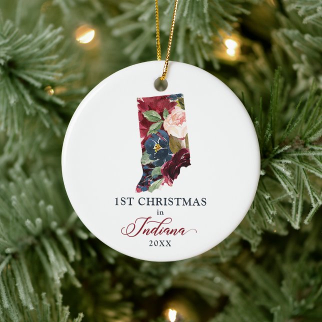 1st Christmas In Indiana State Personalized Home Ceramic Ornament (Tree)