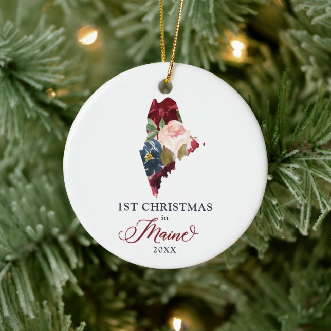 1st Christmas In Maine Personalized Moving States Ceramic Ornament (Tree)