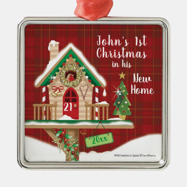 1st Christmas in New Home, Birdhouse Metal Ornament (Front)