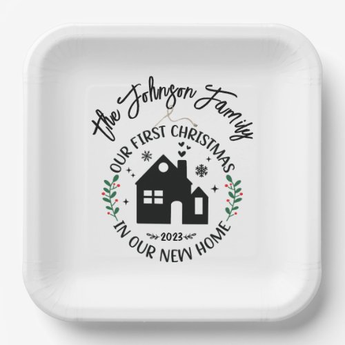 1st Christmas In New Home Personalized Christmas Paper Plates