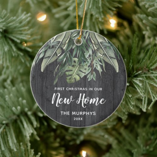 1st Christmas In New Home Personalized Palm Leaves Ceramic Ornament