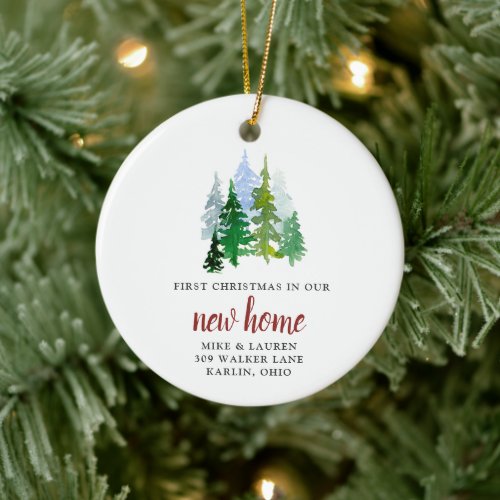 1st Christmas In New Home Personalized Pine Trees Ceramic Ornament