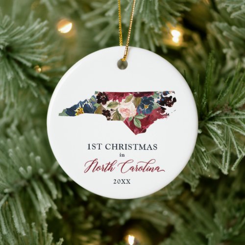 1st Christmas In North Carolina Personalized State Ceramic Ornament