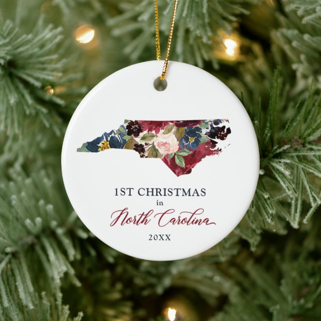 1st Christmas In North Carolina Personalized State Ceramic Ornament (Tree)