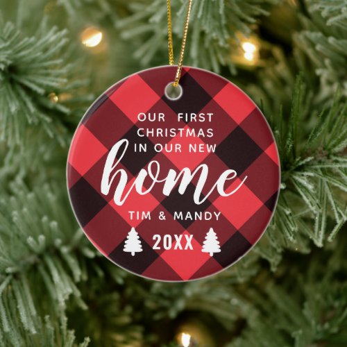 1st Christmas In Our New Home Personalized Gingham Ceramic Ornament