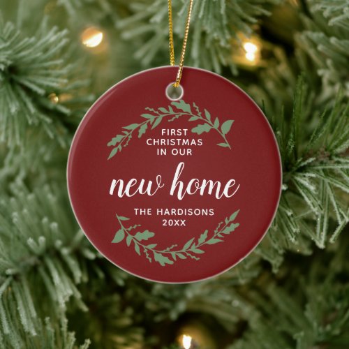 1st Christmas In Our New Home Personalized Laurels Ceramic Ornament