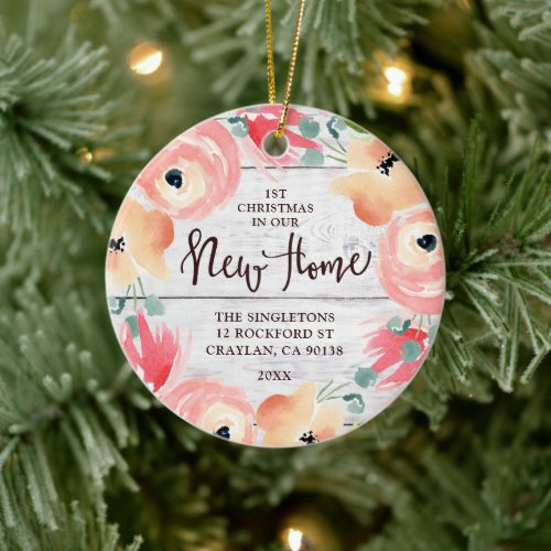 1st Christmas In Our New Home Personalized Rustic Ceramic Ornament