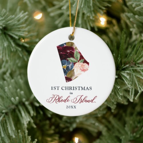 1st Christmas In Rhode Island Personalized State Ceramic Ornament