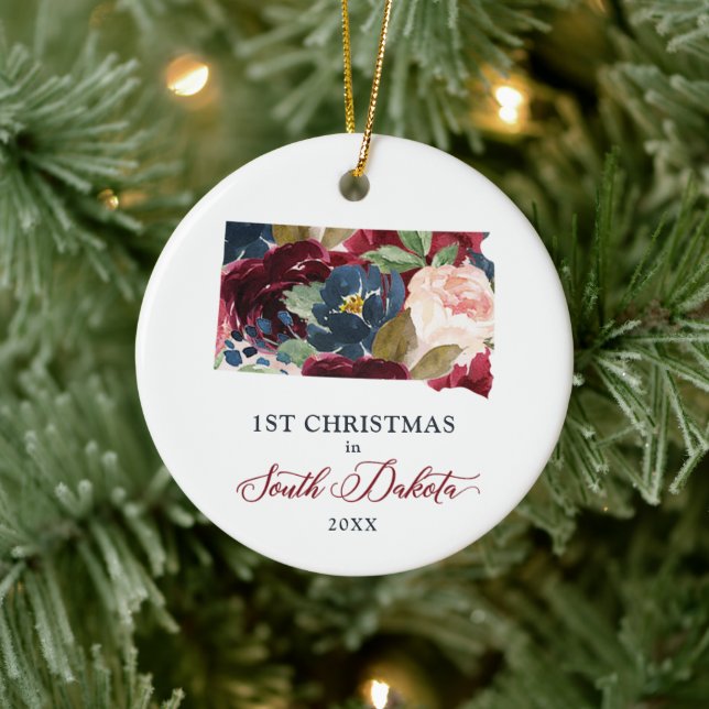1st Christmas In South Dakota State Personalized Ceramic Ornament (Tree)