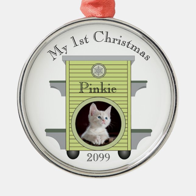 1st Christmas Kitten Cat Upload Photo Cat House Metal Ornament (Front)