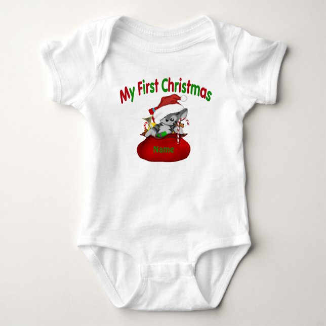 1st Christmas Kitty Personalized Baby Bodysuit (Front)