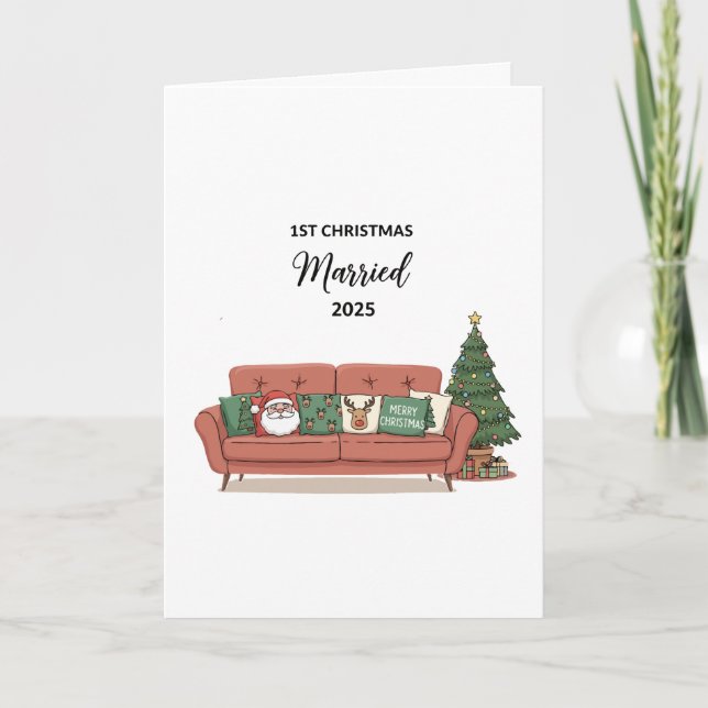 1st Christmas Married 2025 | Cute Cozy Couch Newly Card (Front)