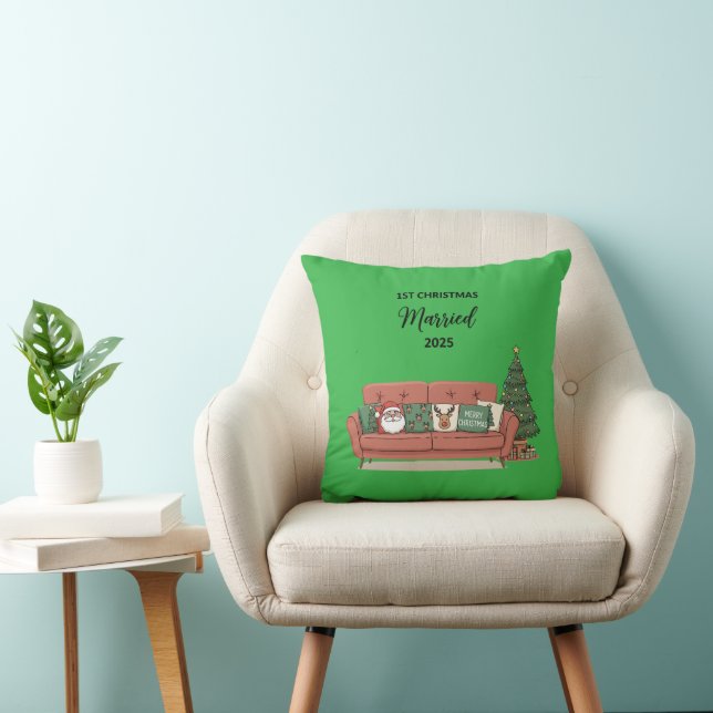 1st Christmas Married 2025 | Cute Cozy Couch Newly Throw Pillow (Chair)